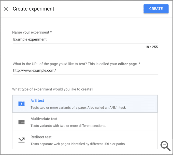 Screenshot of Google Optimize